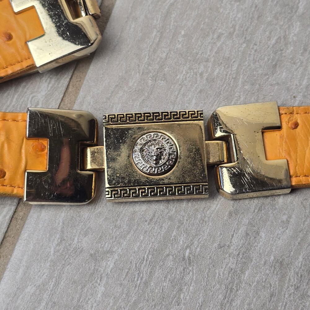 Vintage Versace Ostrich Leater Belt with lion head hinges - Picture 6 of 9